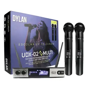 DYLAM - SISTEMA DE TRANSMISSAO SEM FIO UHF COMPOSTO DE: 1 RECEPTOR UHF COM 2 ANTENAS2 BASTOES TRASMISSORES EM UHF(MICROFONE SEM