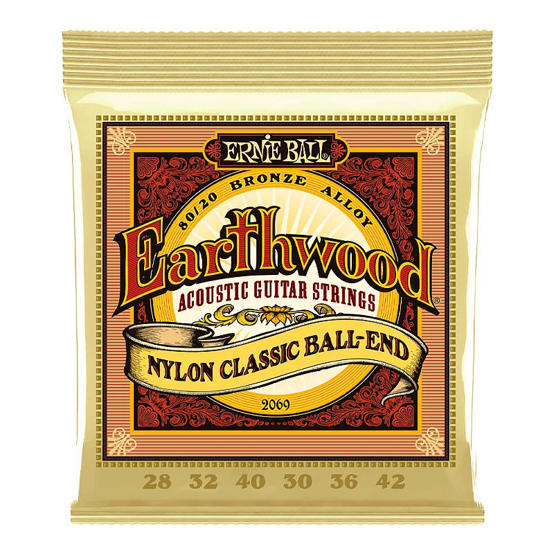 ENCORDAMENTO ERNIE BALL - 028-042 P/ VIOLAO NYLON EARTHWOOD 80/20 BRONZE CLEAR/GOLD C/ BOLINHA P02069